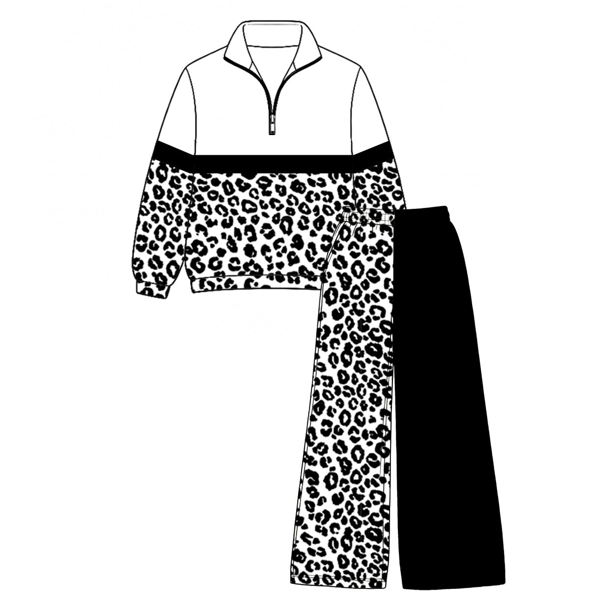 Long sleeves black leopard pullover pants girls outfits