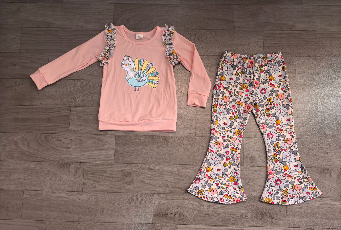 Turkey embroidery floral girls Thanksgiving day outfits