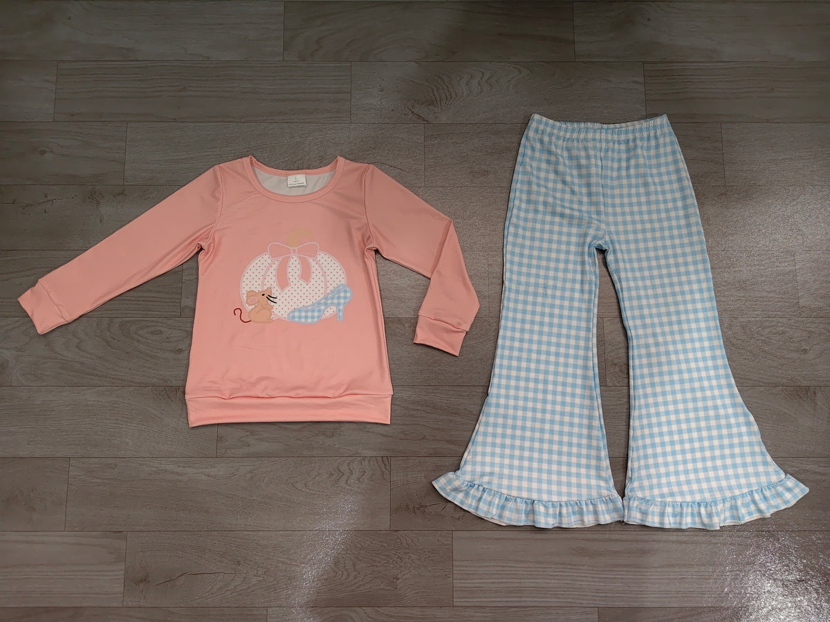 Long sleeves pumpkin shoes top pants kids girls fall clothes