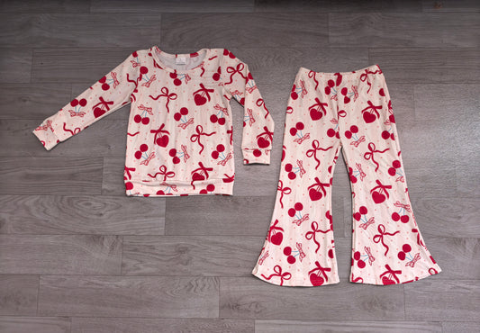 Cherry heart bow top pants girls Valentine's outfits