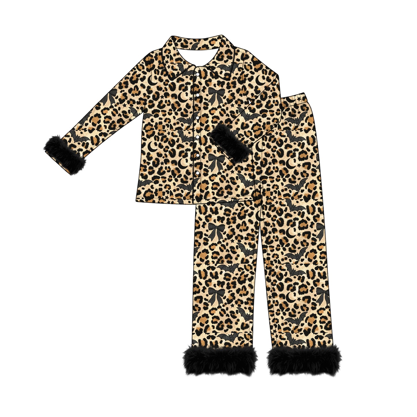 Fur long sleeves leopard bat women Halloween pajamas