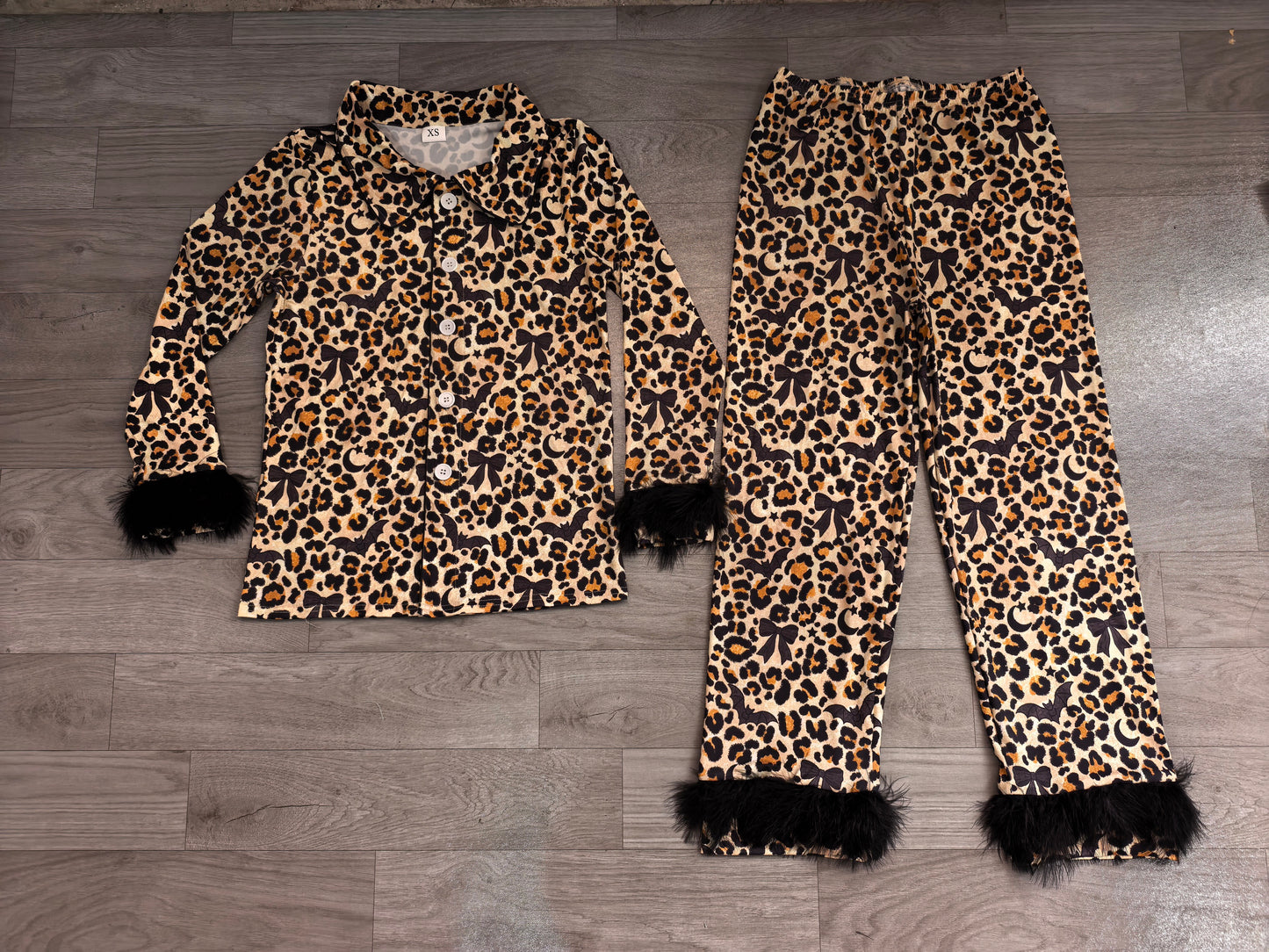 Fur long sleeves leopard bat women Halloween pajamas