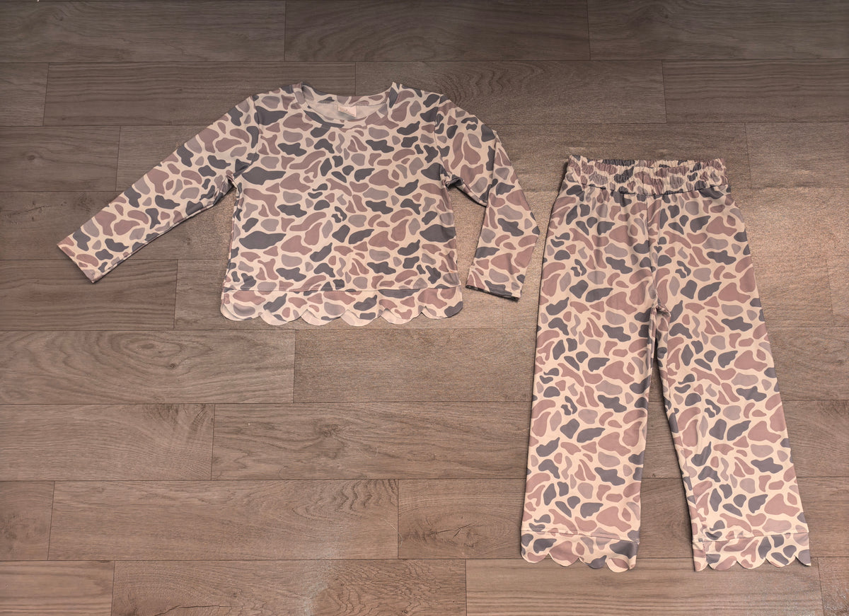 Long sleeves grey camo scallop kids girls outfits