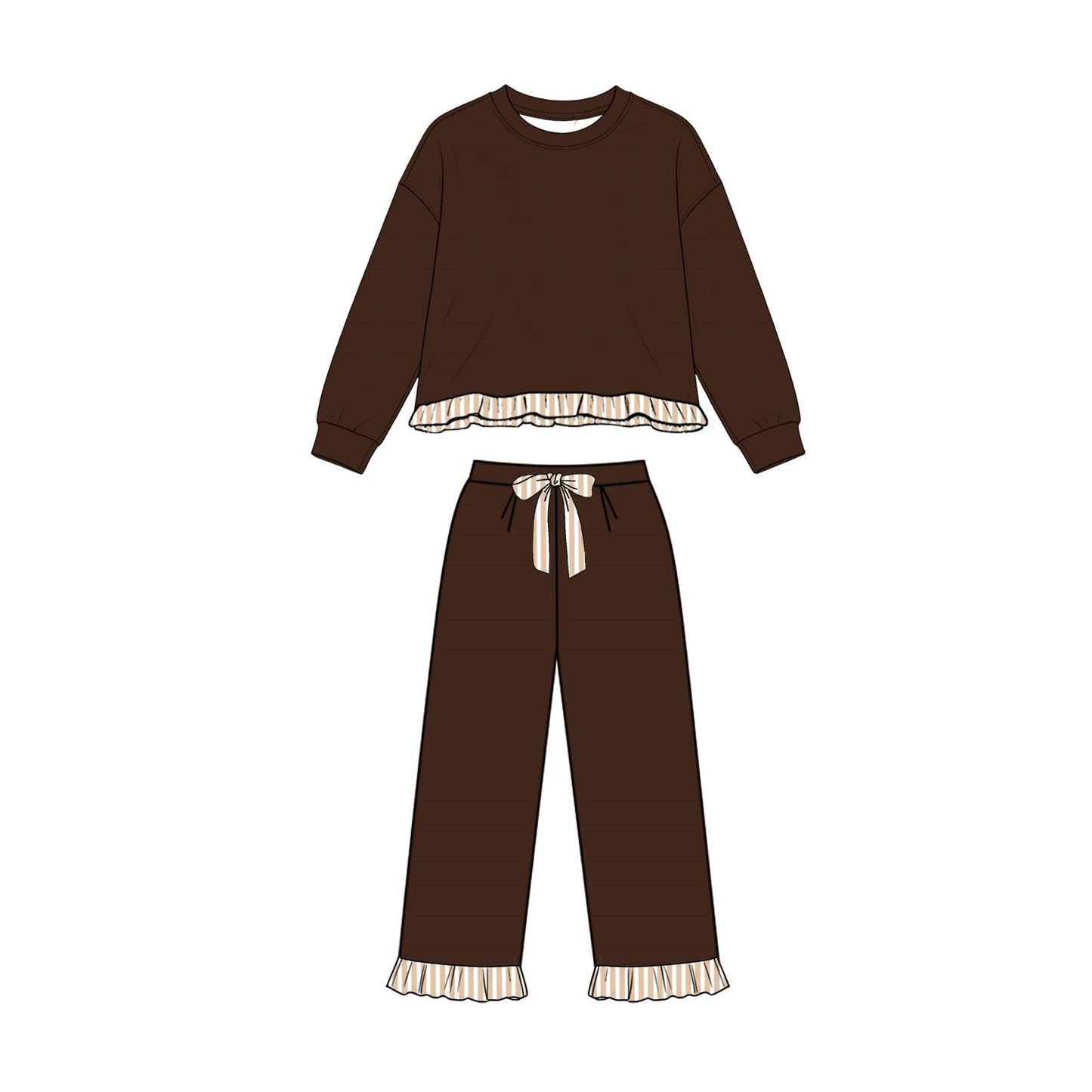 Long sleeves ruffle brown top pants girls sweatshirt outfits