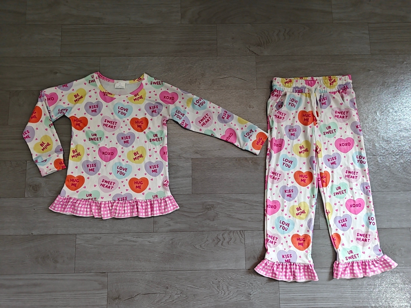 I love you heart plaid ruffle girls Valentine's clothes