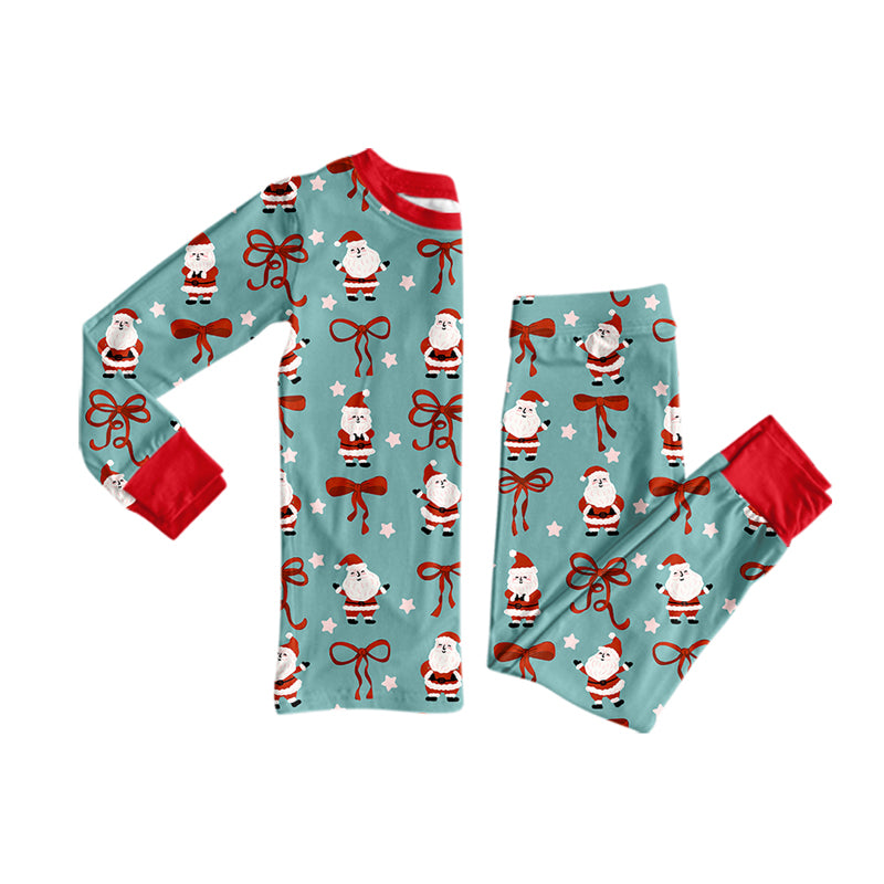 Red long sleeves bow santa baby girls Christmas pajamas