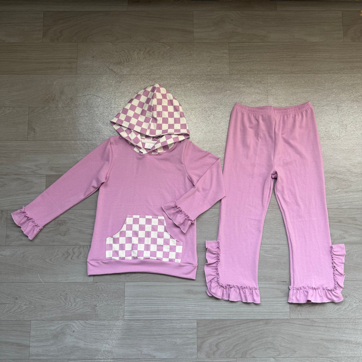Lavender plaid pocket hoodie ruffle girls outfits