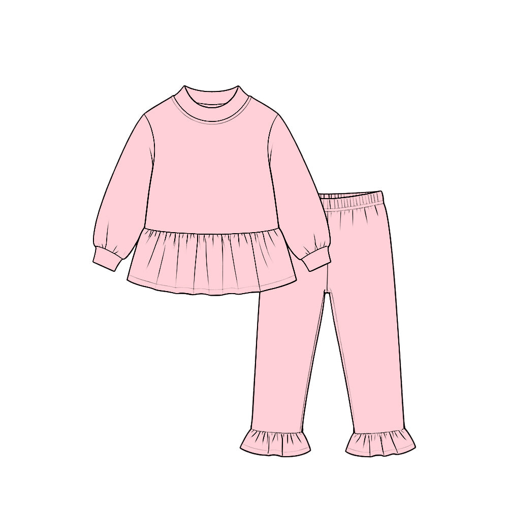 Long sleeves pink peplum top ruffle pants girls outfits