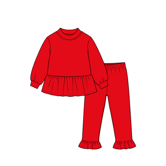 Long sleeves red peplum top ruffle pants girls outfits