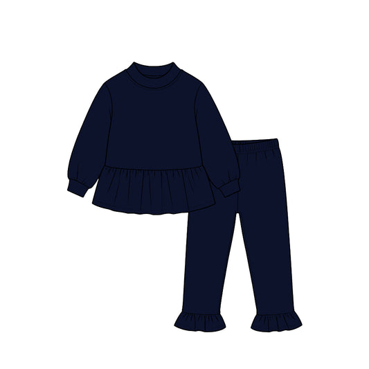 Long sleeves navy peplum top ruffle pants girls outfits