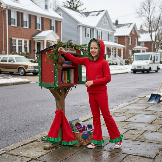 Green ruffle hoodie red pocket girls Christmas outfits