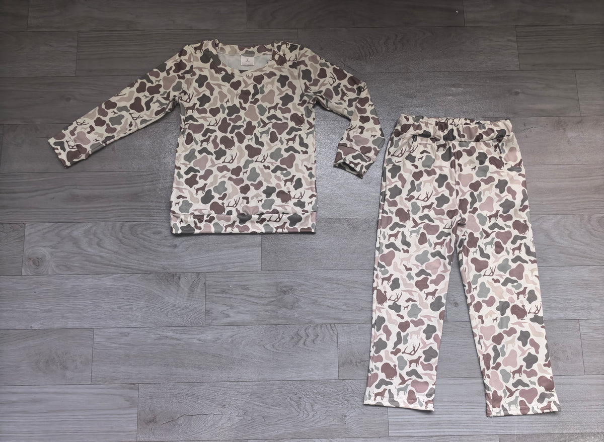 Long sleeves hunting camo top pockets pants kids outfits