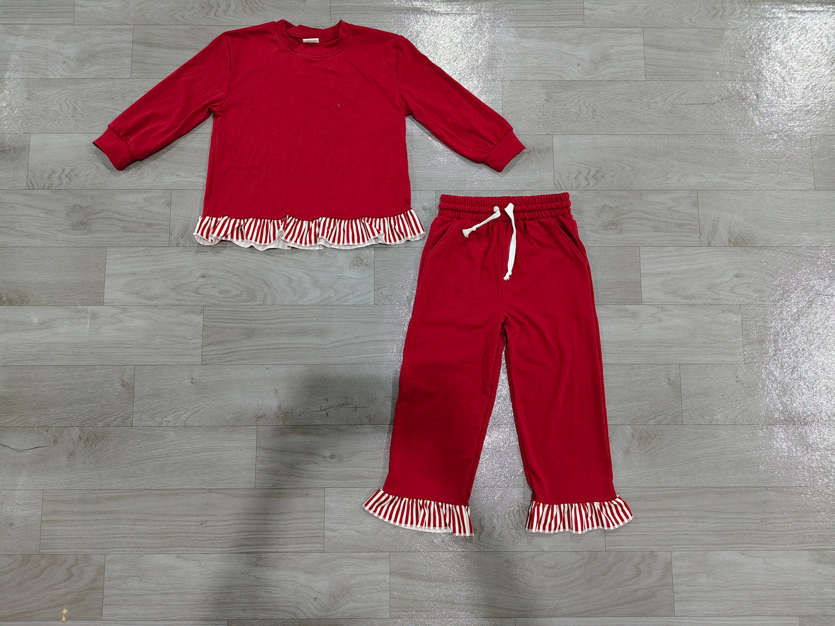 Stripe flutter long sleeves maroon top pants girls outfits