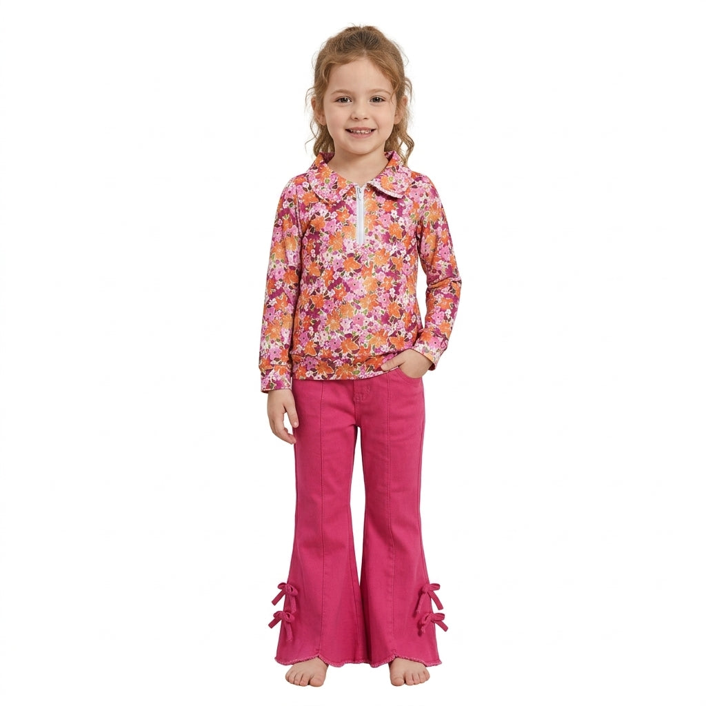 Floral pullover hot pink jeans kids girls fall clothes