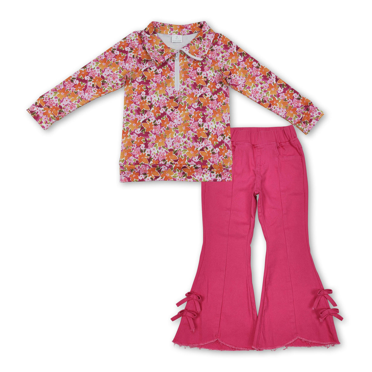 Floral pullover hot pink jeans kids girls fall clothes