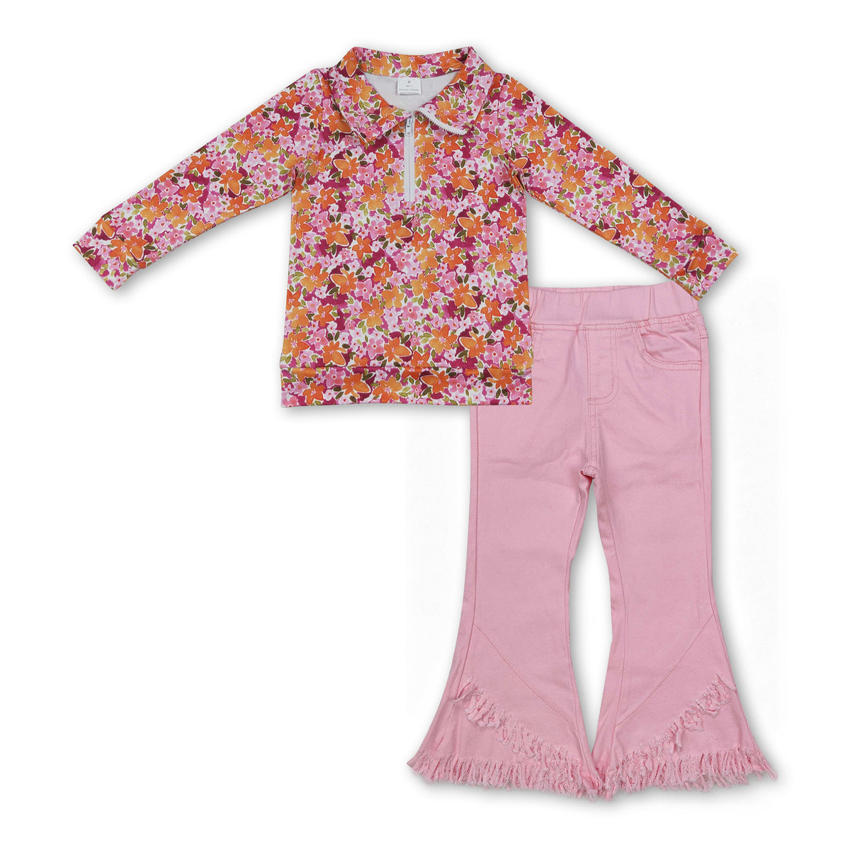 Floral pullover pink jeans kids girls fall clothes