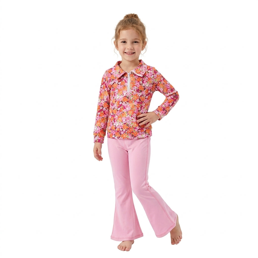 Floral pullover pink yoga pants kids girls fall clothes