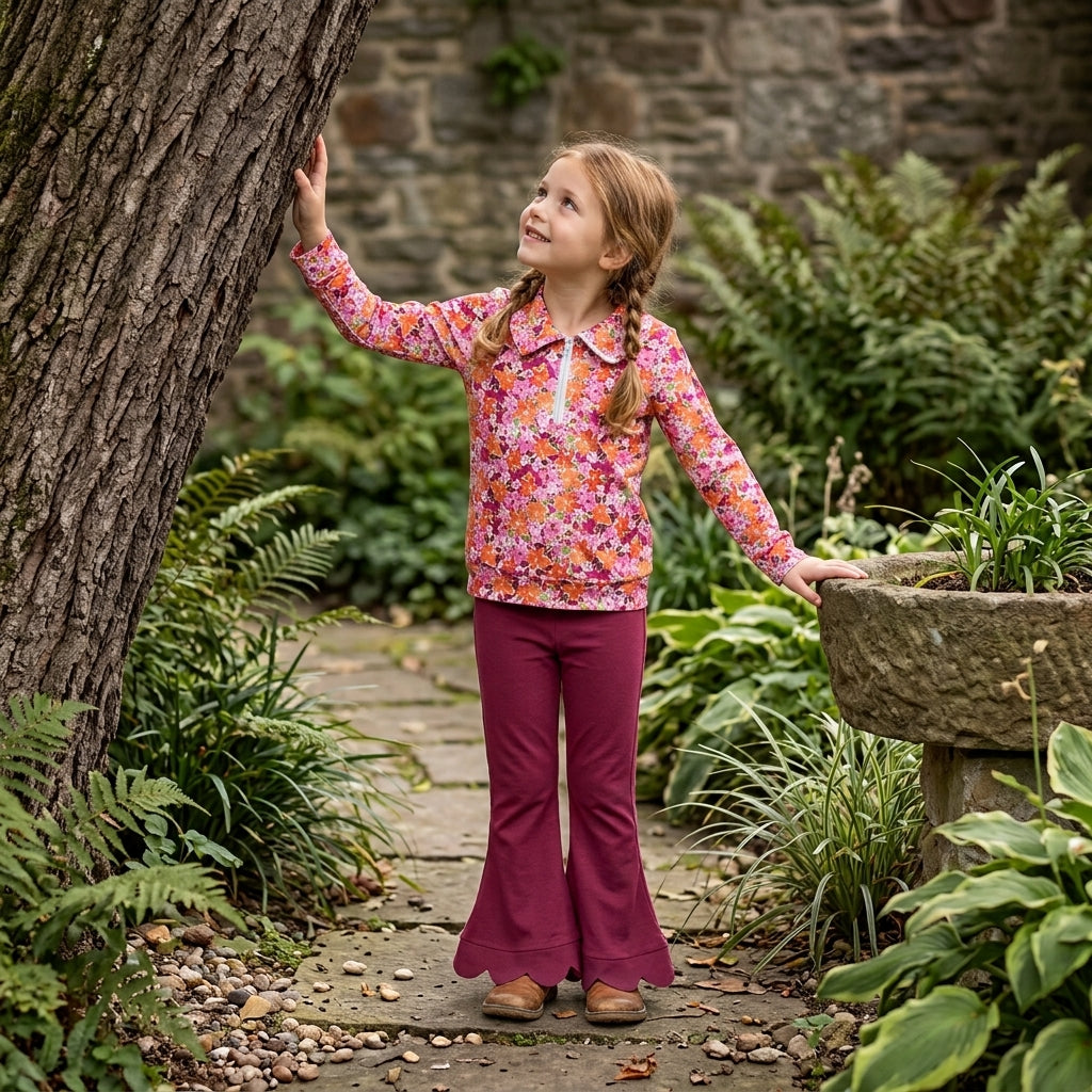 Floral pullover pink scallop pants kids girls fall clothes