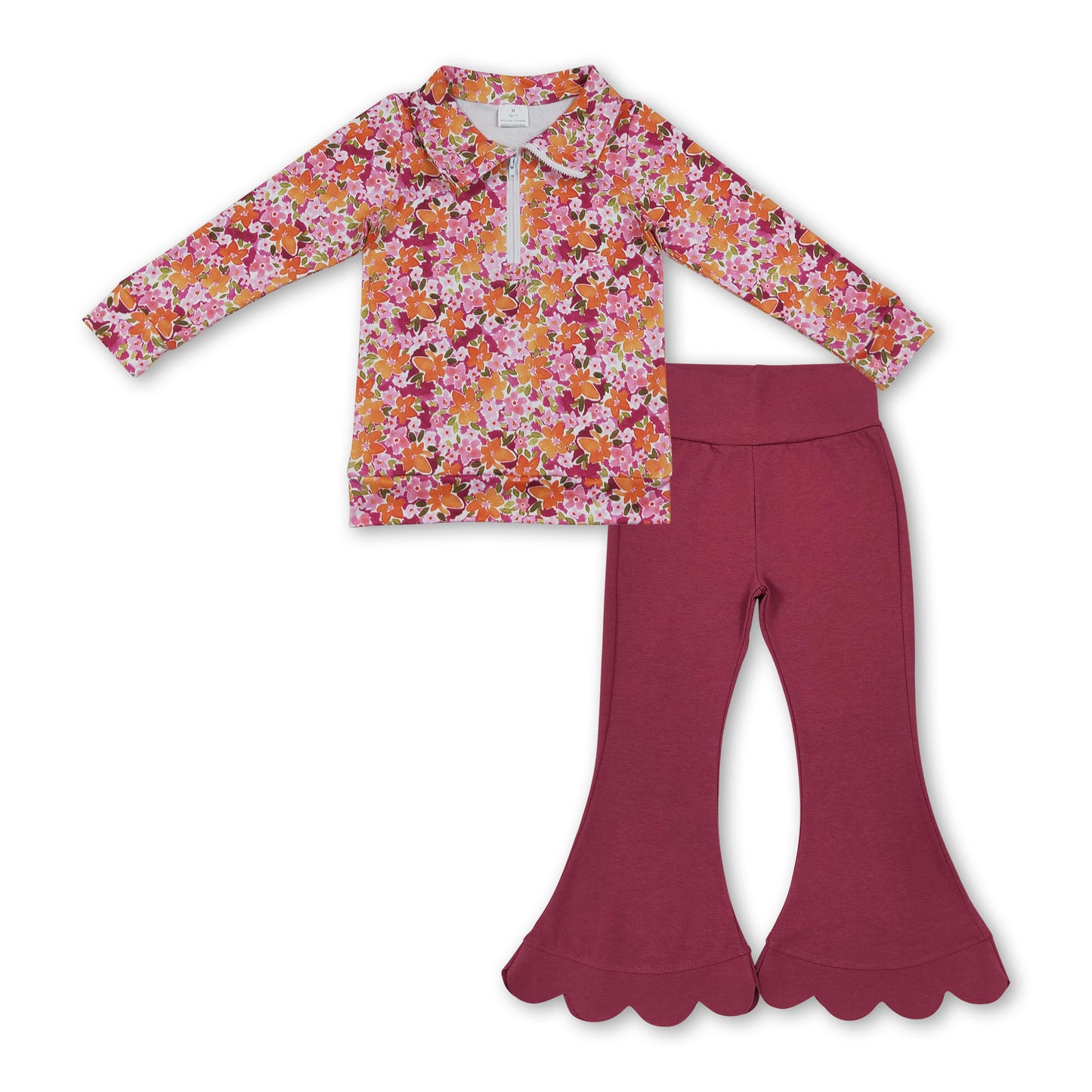 Floral pullover pink scallop pants kids girls fall clothes