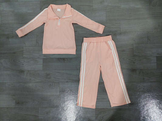 Light pink cotton zipper pullover pants girls clothing