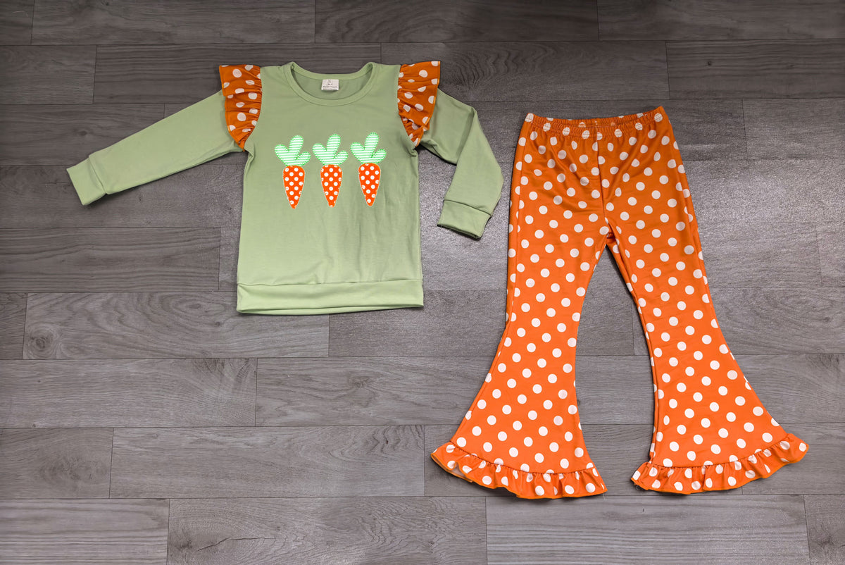 Polka dots carrot embroidery kids girls Easter set