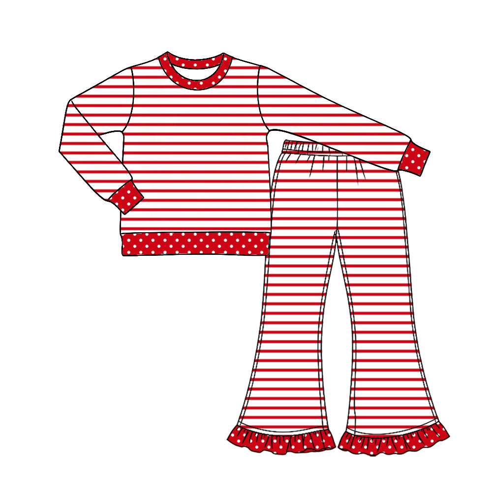 Long sleeves red stripe top pants girls outfits