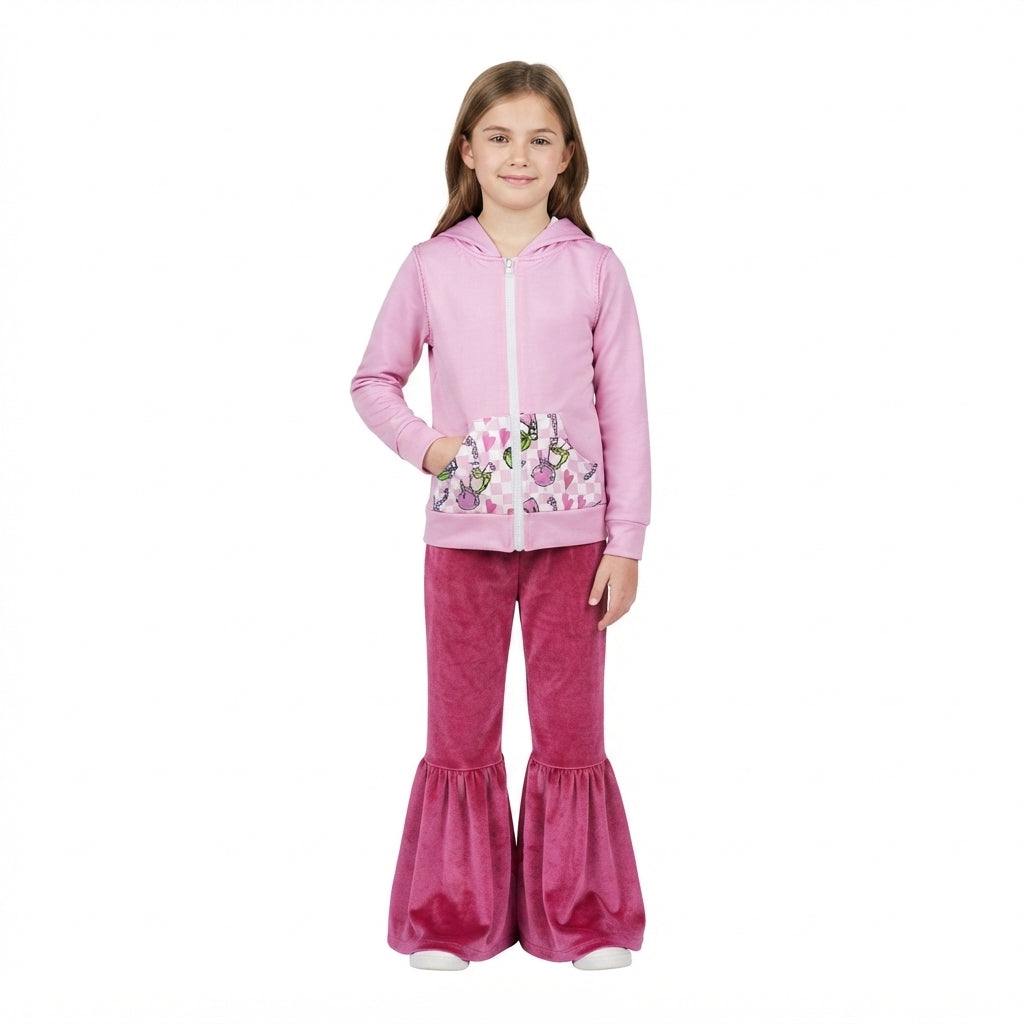 Pink green face hooded jacket velvet pants girls Christmas outfits