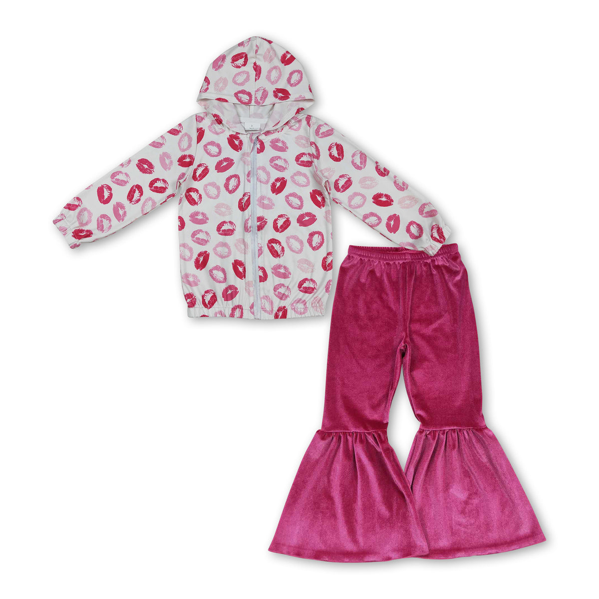 Lips hooded jacket velvet pants girls valentine's outfits