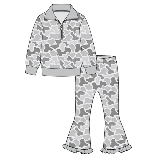 Grey camo zipper pullover pants girls outfits