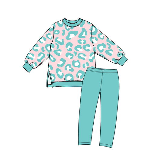 Mint leopard mock neck tunic leggings girls active wear set