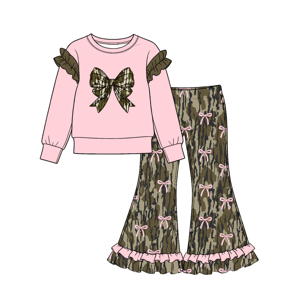 Olive camo bow top flare pants girls outfits