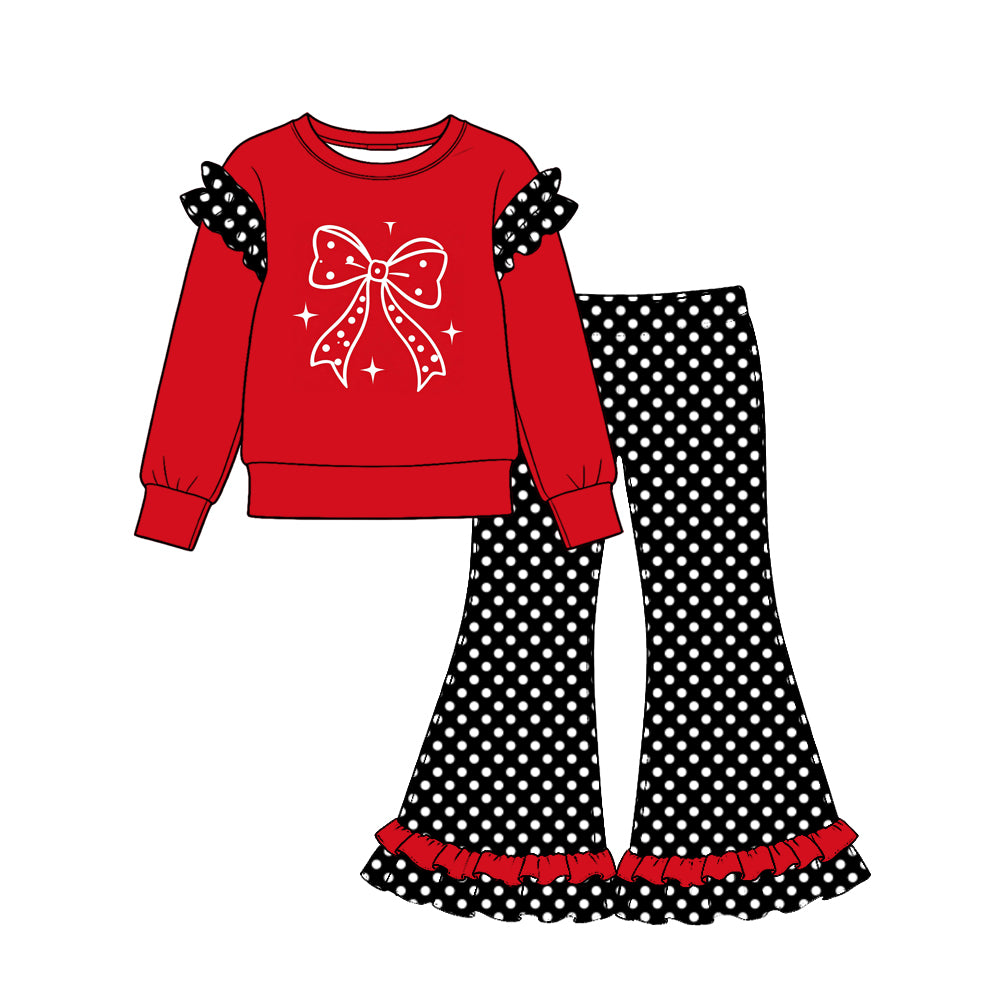 Red camo bow top polka dots flare pants girls outfits