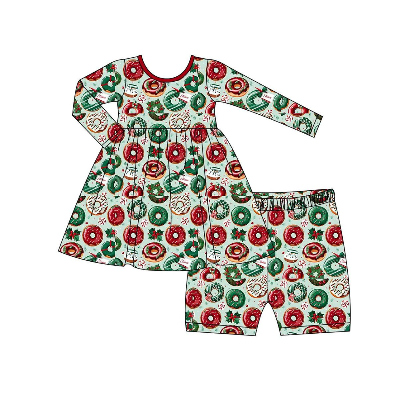 Red green donut baby girls Christmas dress shorts