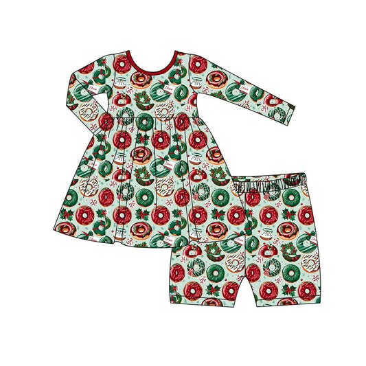 Red green donut baby girls Christmas dress shorts