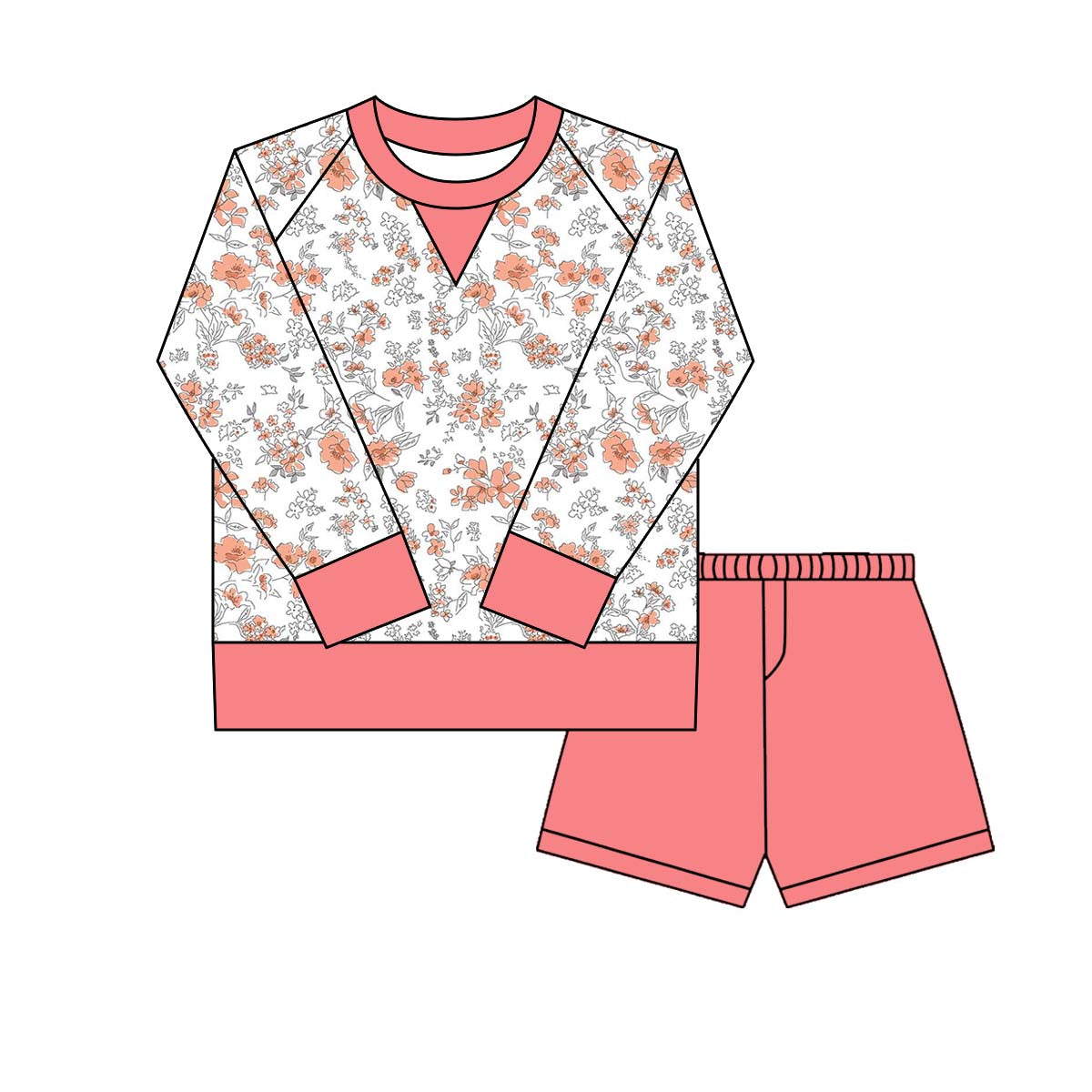 flowers print yoga top match red shorts girl set
