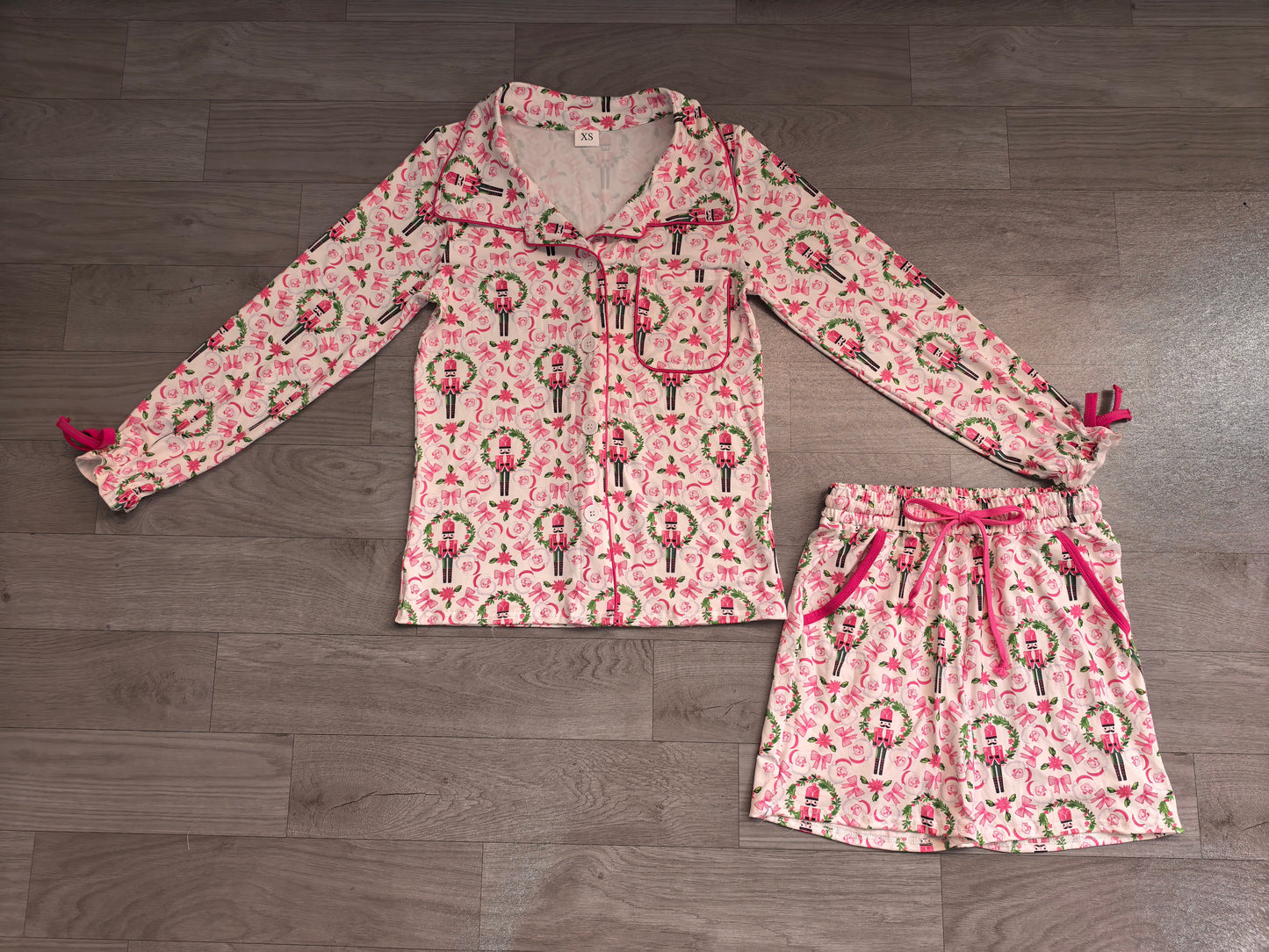 Pink bow ballet top shorts women Christmas pajamas set