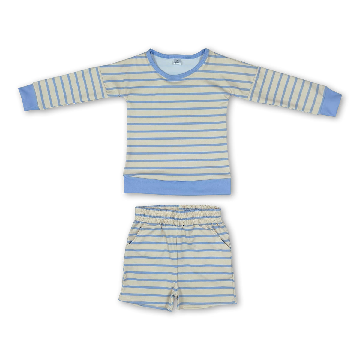 Yellow stripe top scallop shorts girls active wear set
