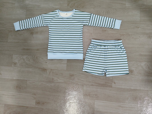 Light blue stripe top scallop shorts girls active wear set