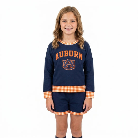 Long sleeves A U vinyl top shorts girls team outfits