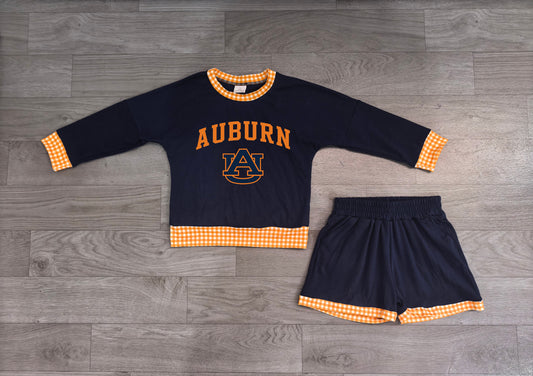 Long sleeves A U vinyl top shorts girls team outfits