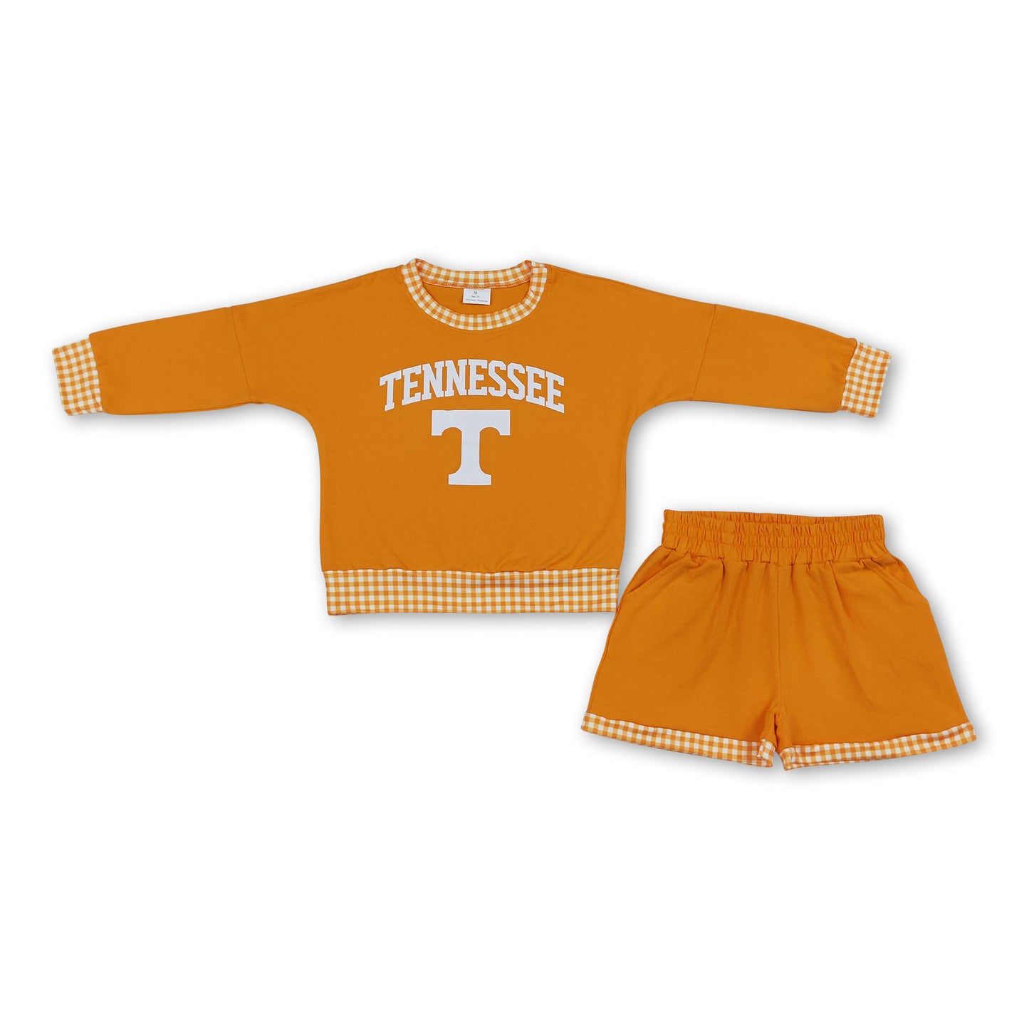 Long sleeves orange T vinyl top shorts girls team outfits