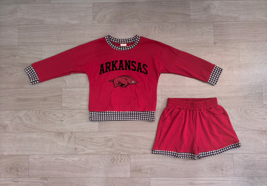 Long sleeves hog vinyl top shorts girls team outfits