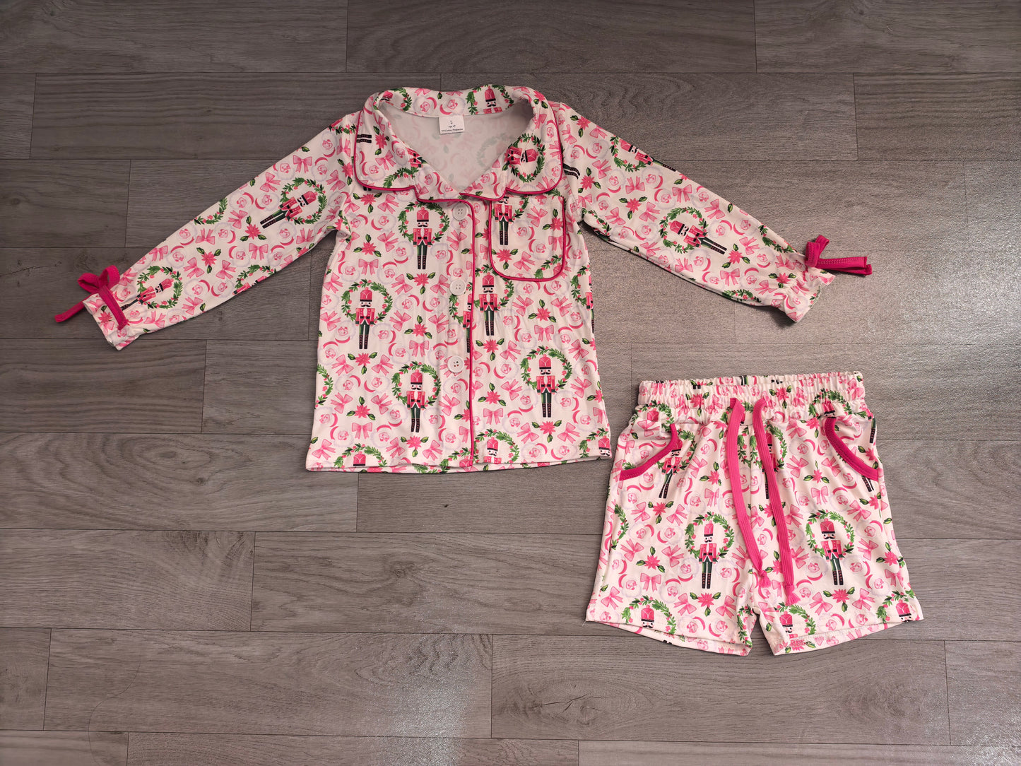 Pink bow ballet top shorts kids girls Christmas pajamas set