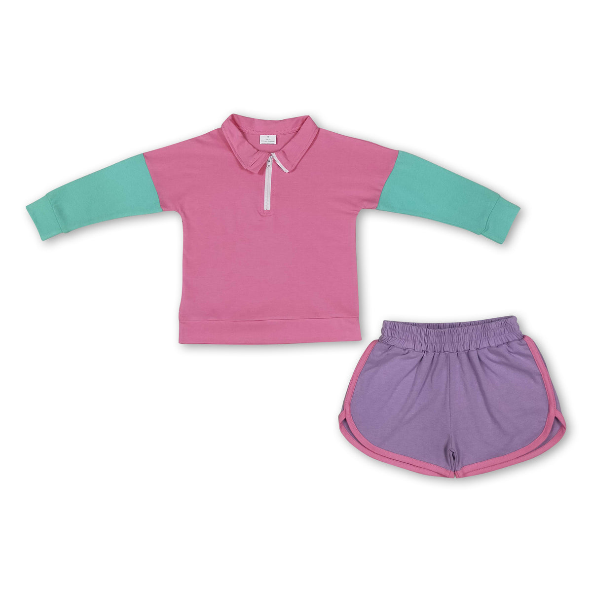 Pink mint pullover shorts cotton kids girls outfits