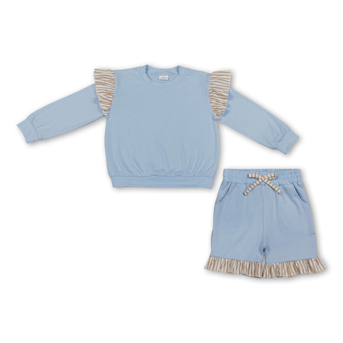 Flutter long sleeves light blue cotton top shorts girls outfits