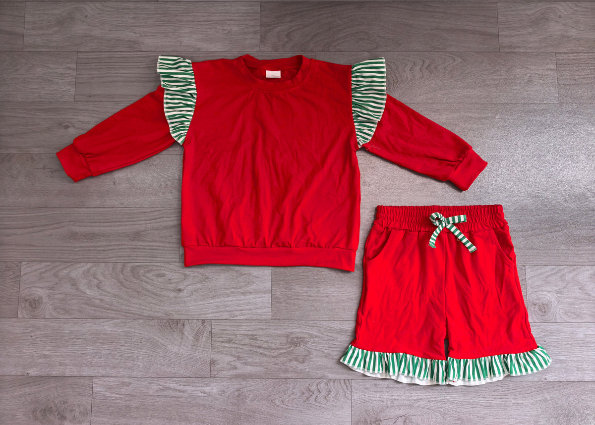 Flutter long sleeves red top shorts girls Christmas set