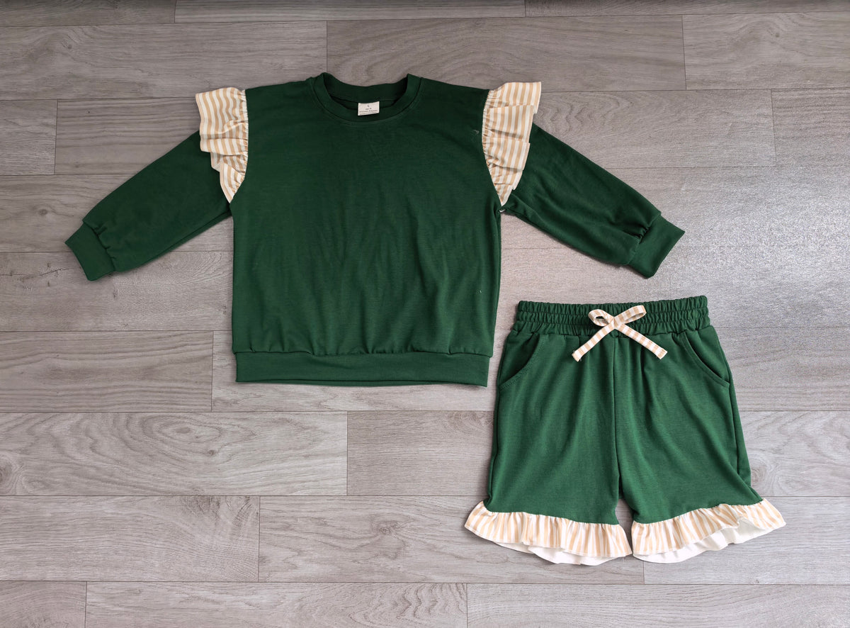 Flutter long sleeves green top shorts girls outfits