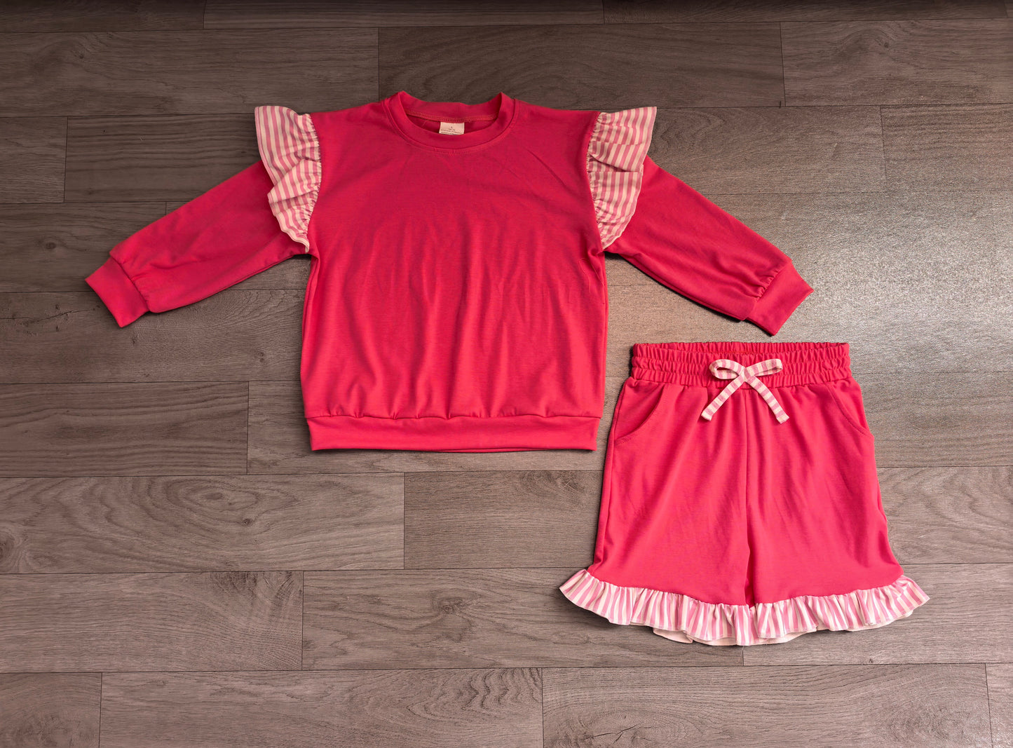Flutter long sleeves hot pink top shorts girls outfits