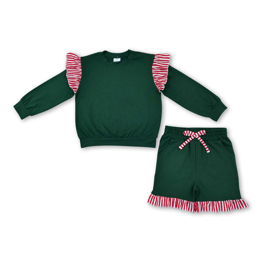 Flutter long sleeves green top shorts girls Christmas outfits