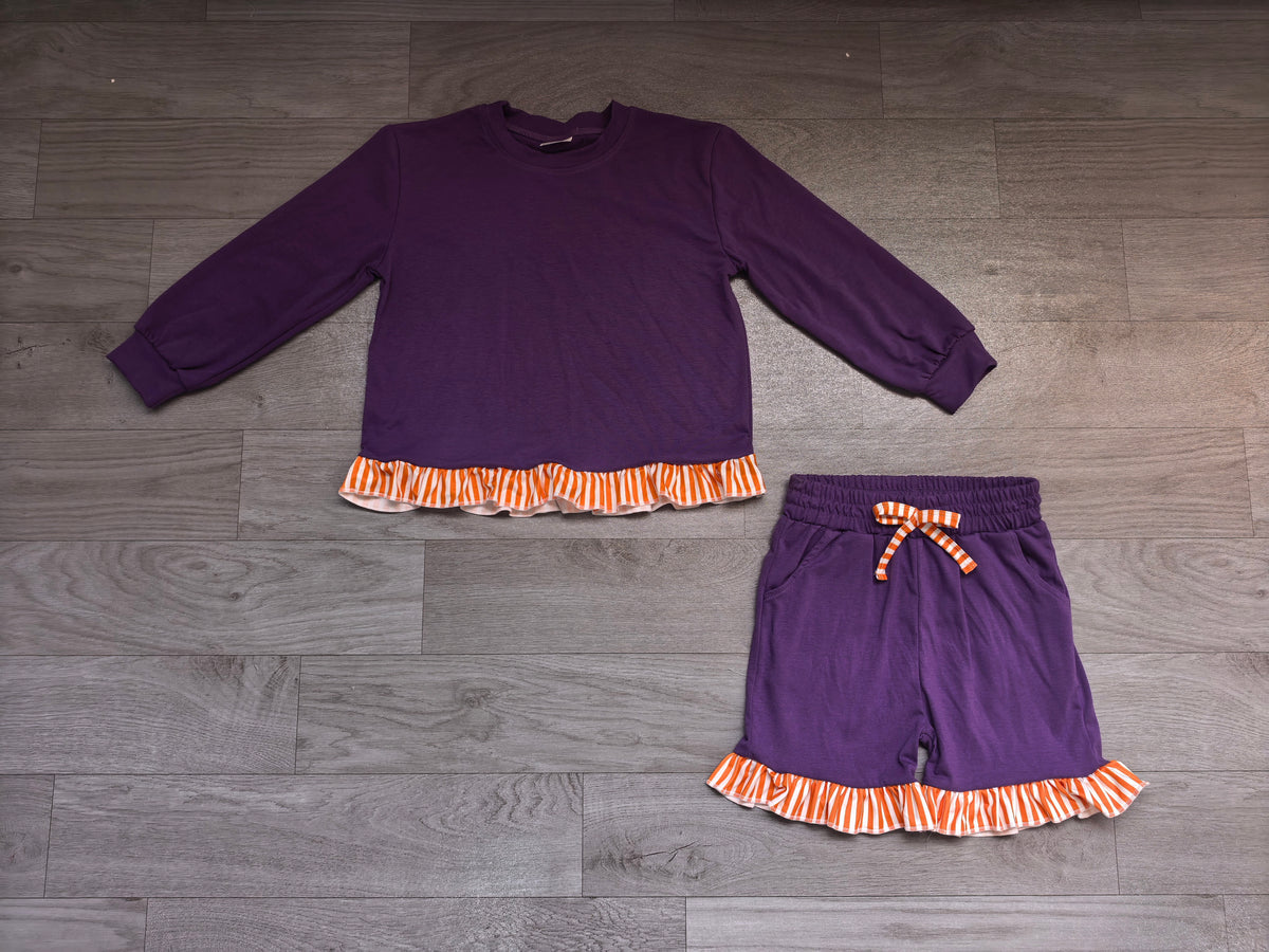 Purple cotton orange stripe top shorts girls clothing